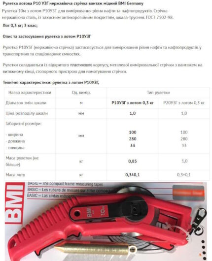 Рулетка лотовая Р10УЗГнф, Р20УЗГнф, Р30У3ГНф, Р50У3Г лента из нержавейки