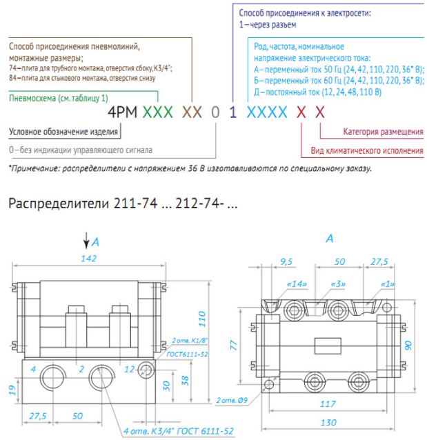 Чертеж Пневмораспределители четырехлинейные типа 4РМ contragent.com.ua